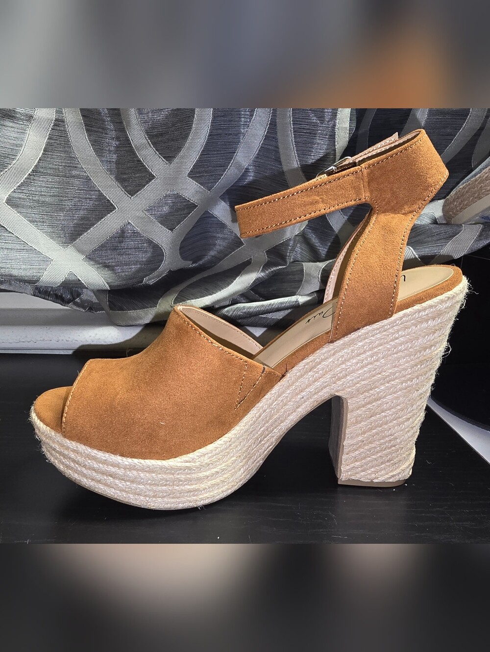 Wild Pair Tan Suede Platform Espadrille Wedge Sandals